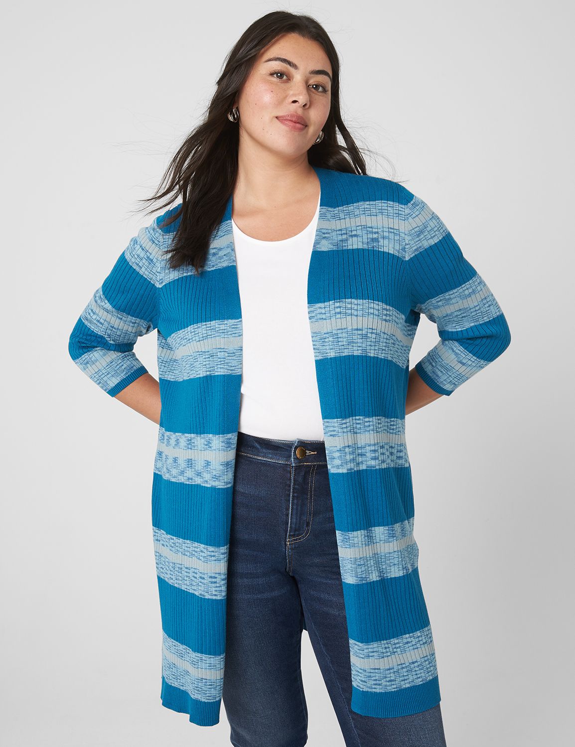 Printed Open Front Three-Quarter Sleeve Cover Up main image 1