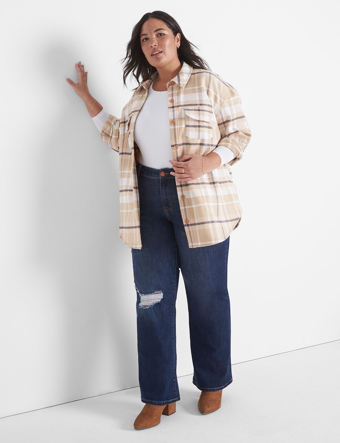 Plus Size Plaid Shacket Outfit Ideas Roberta Plaid Shacket (Red