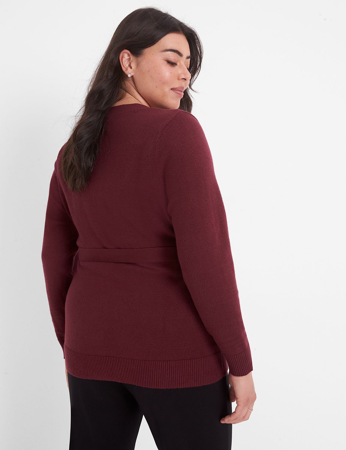 Classic Long-Sleeve Button-Front Belted Cardigan