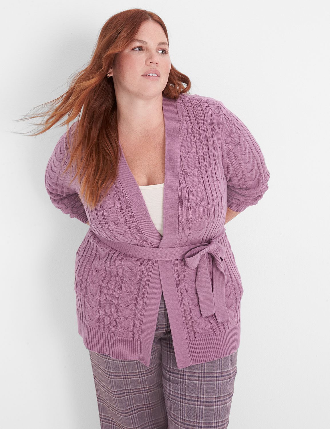 Classic Long-Sleeve Belted Cable Knit Cardigan