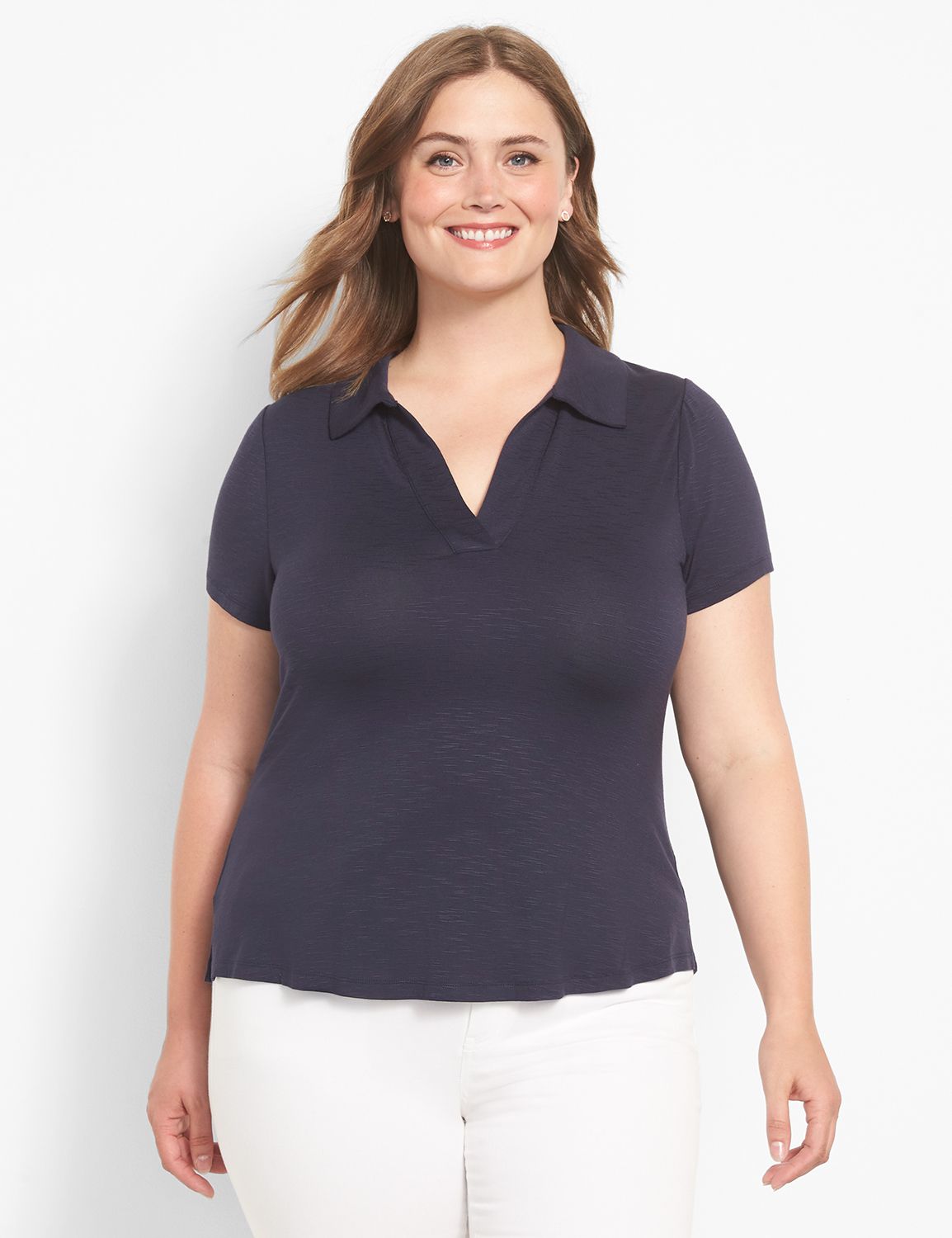 Fitted Short Sleeve Collared V-Neck