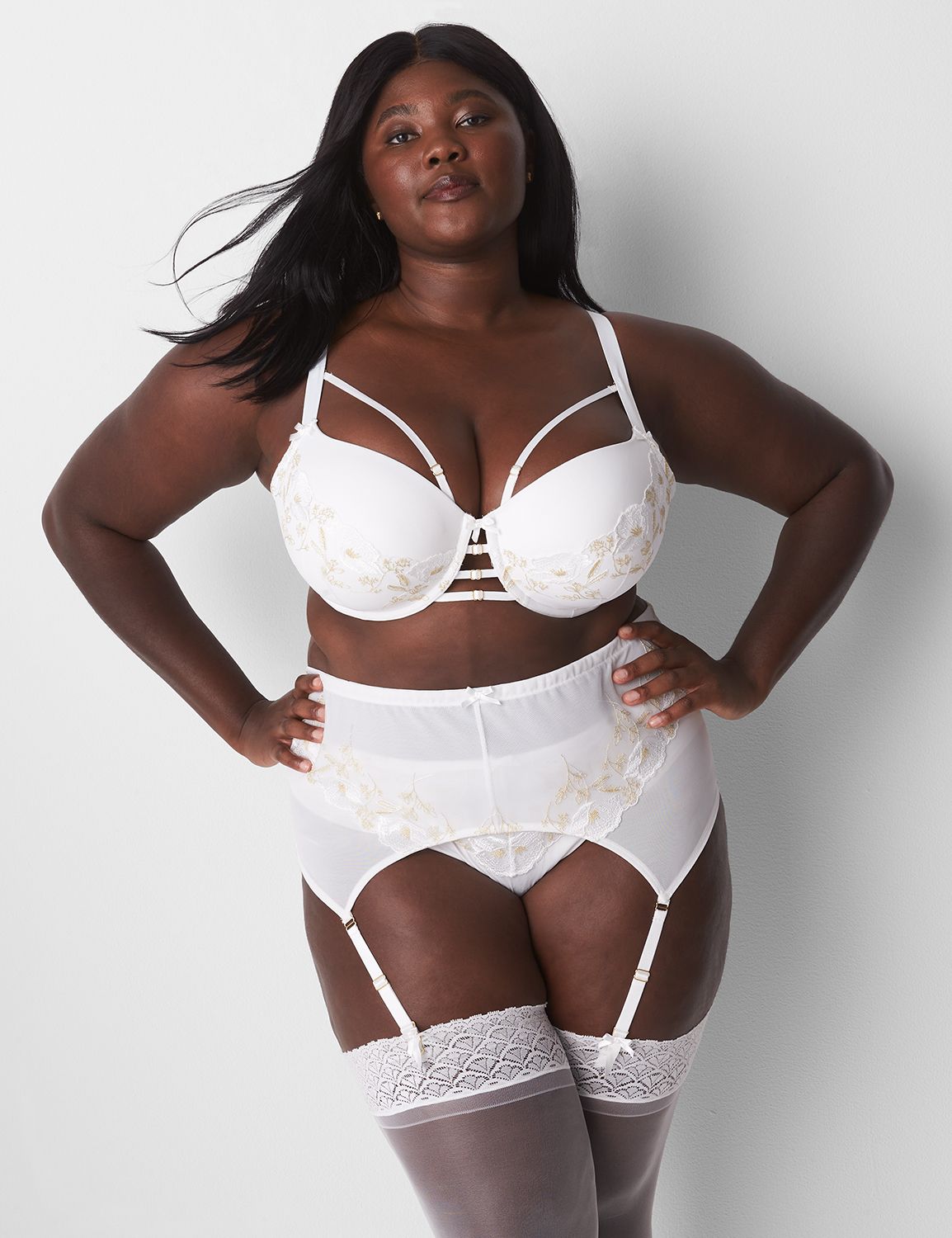 NEW LANE BRYANT CACIQUE SIZE 18/20 WHITE FRILL LACE HIP SLIP WITH GARTERS