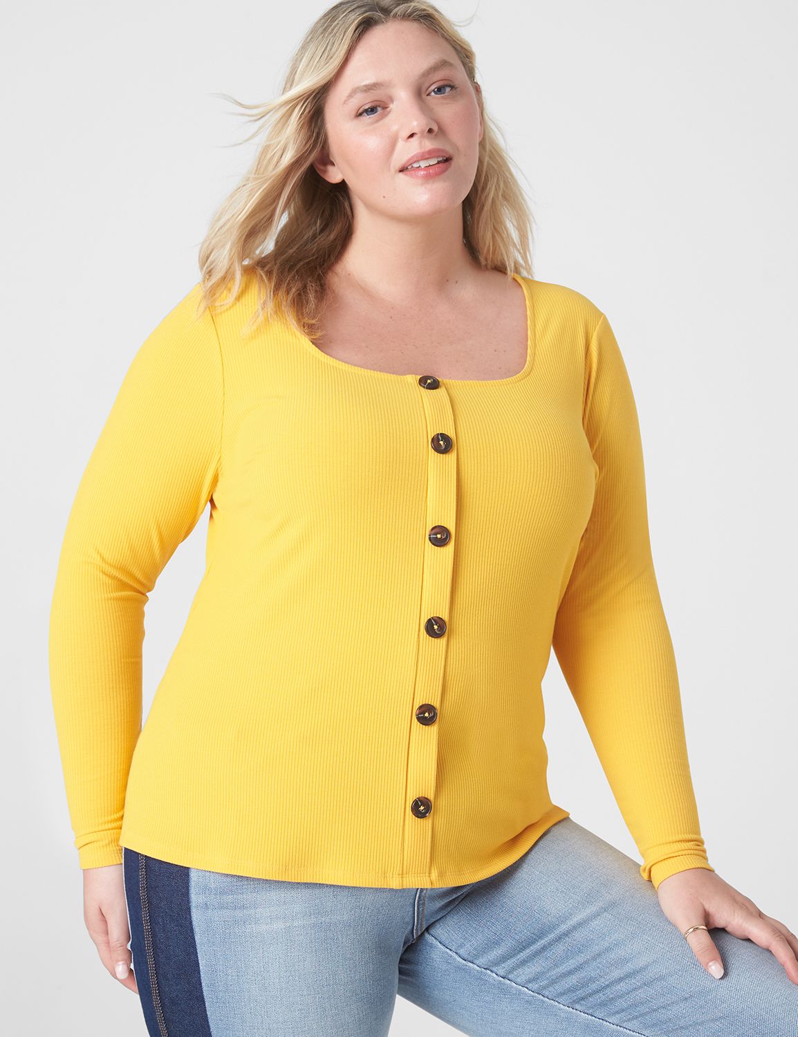 Button Front Square Neck Top