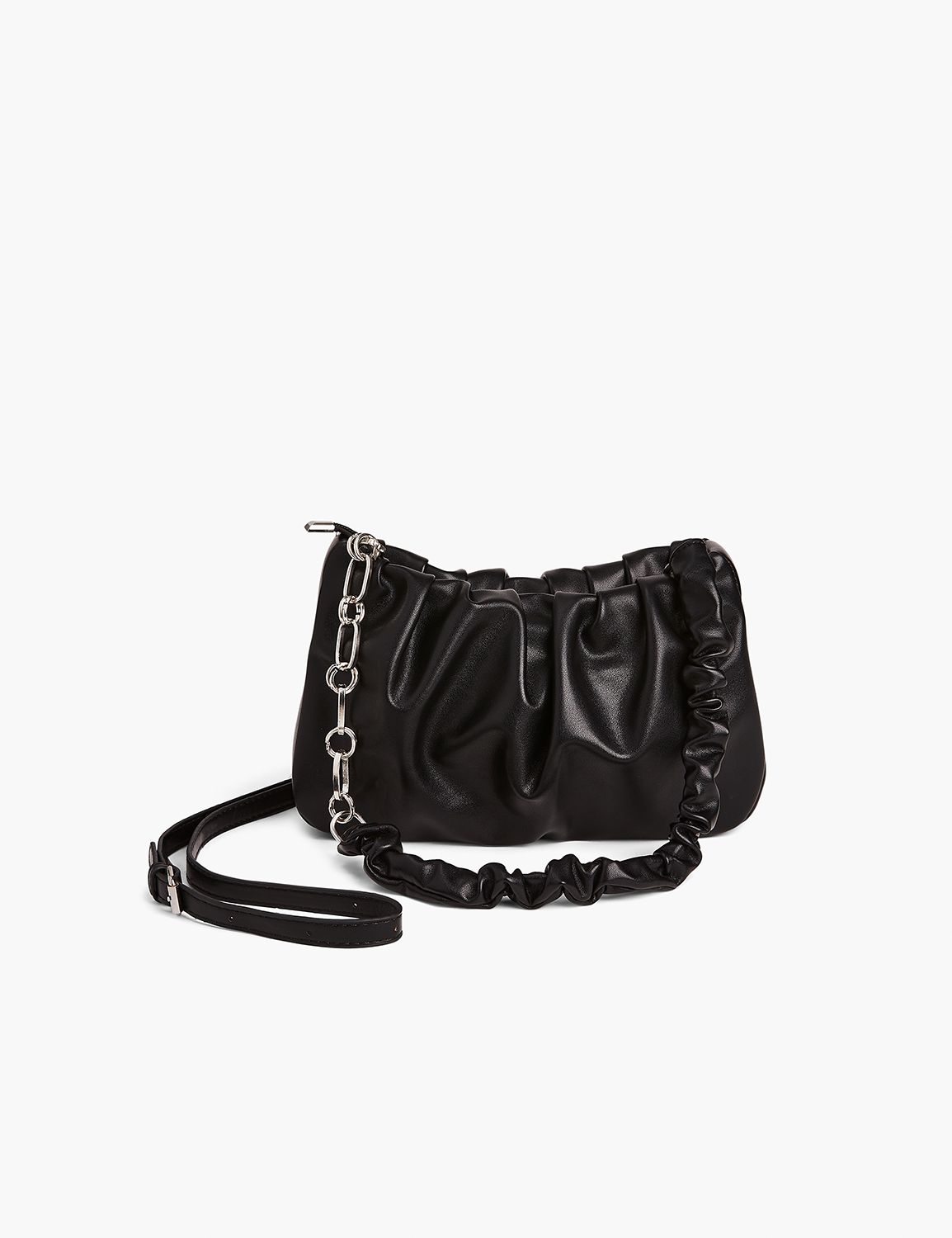 Faux-Leather Ruched Shoulder Bag