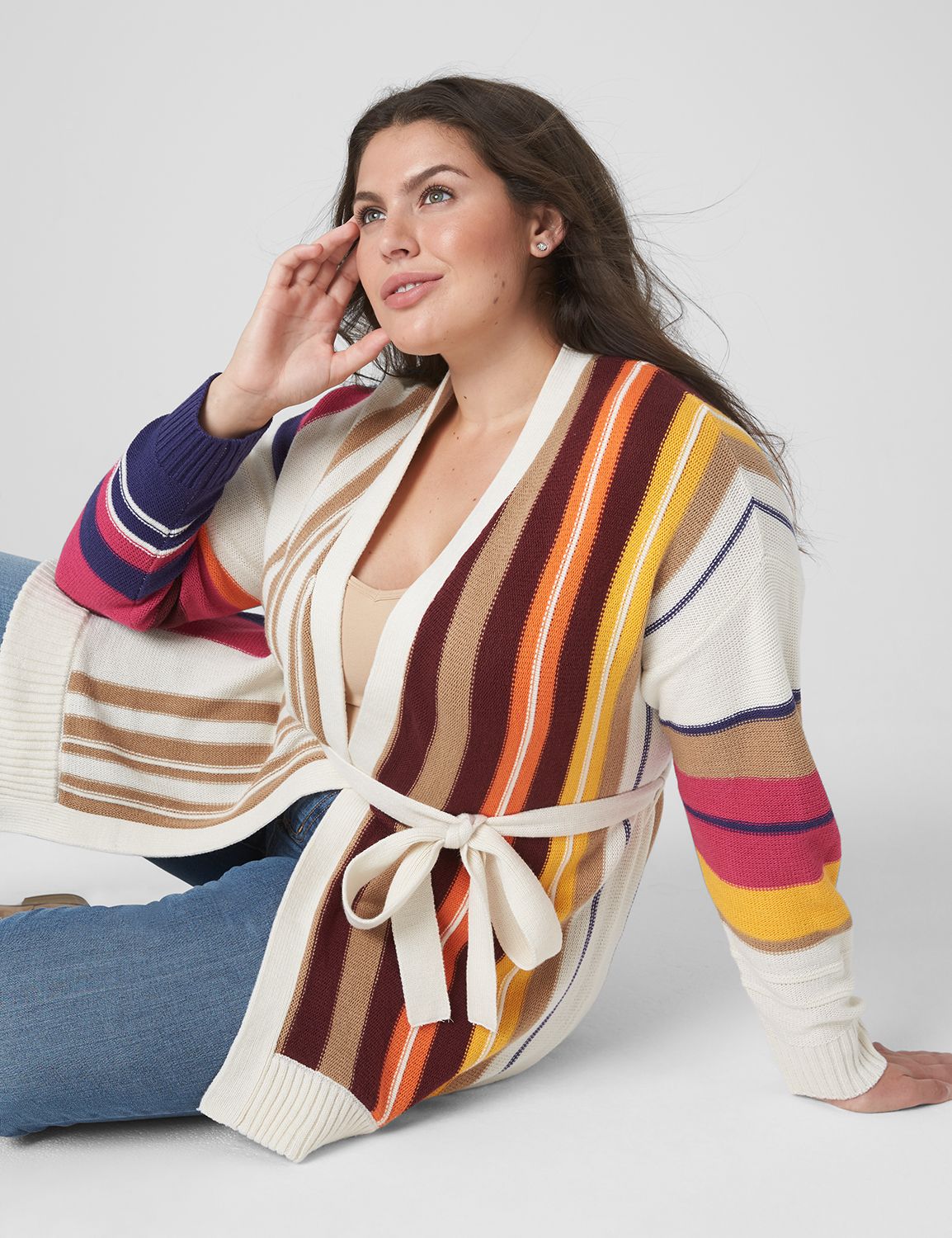 Horizontal Stripes Trumpet Sleeve Cardigan - Women - Ready-to-Wear