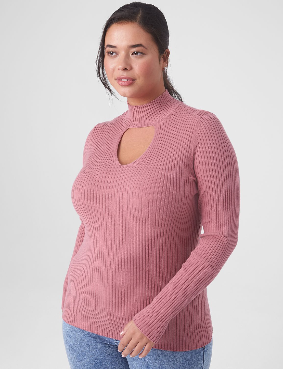 Fitted Keyhole Mock-Neck Pullover