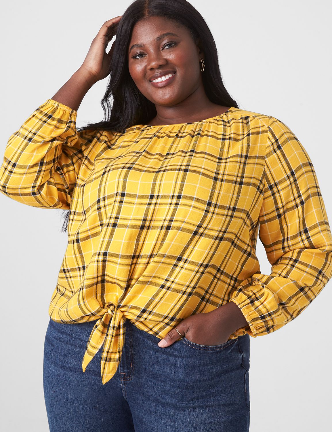 Aemi + Co Tied Collared Neck Long Sleeve Top