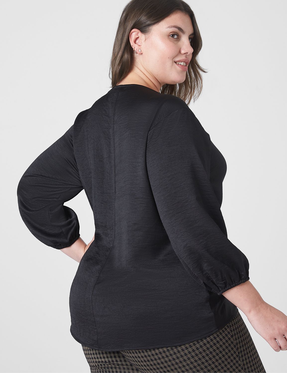 Striped Notched 3/4 Sleeve Blouse main image 1