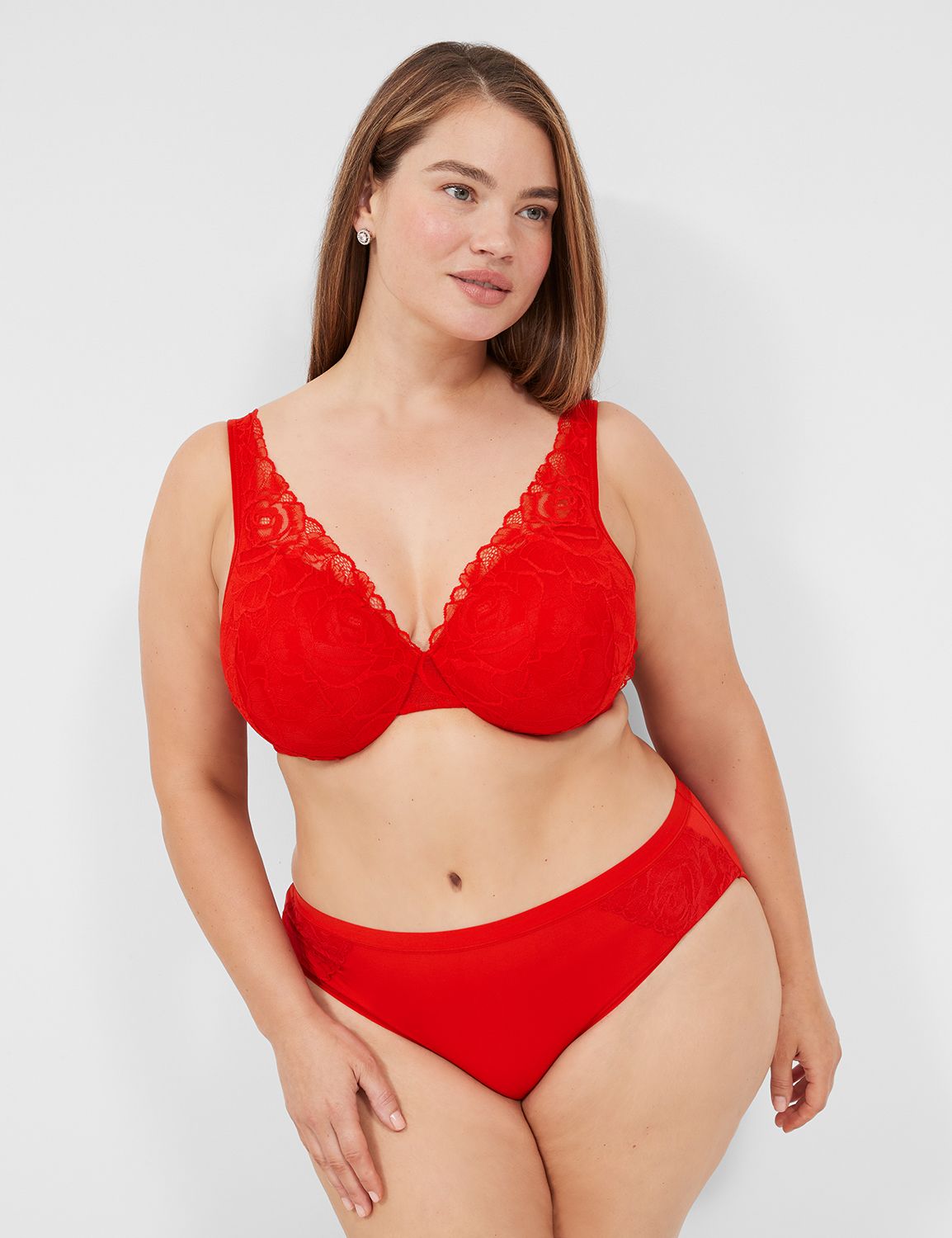 Women's Full Figure Piper Lace T Shirt Bra in Red