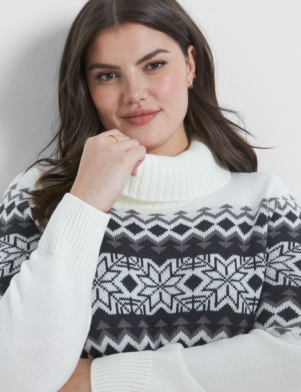 Cowl-Neck Fair Isle Sweater Dress