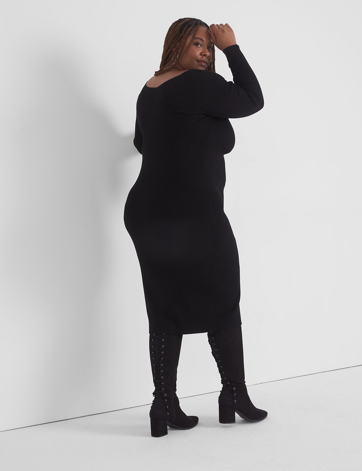 black formal floor length dress Keily Sweater Dress-Black – Love Olive Co main image 1