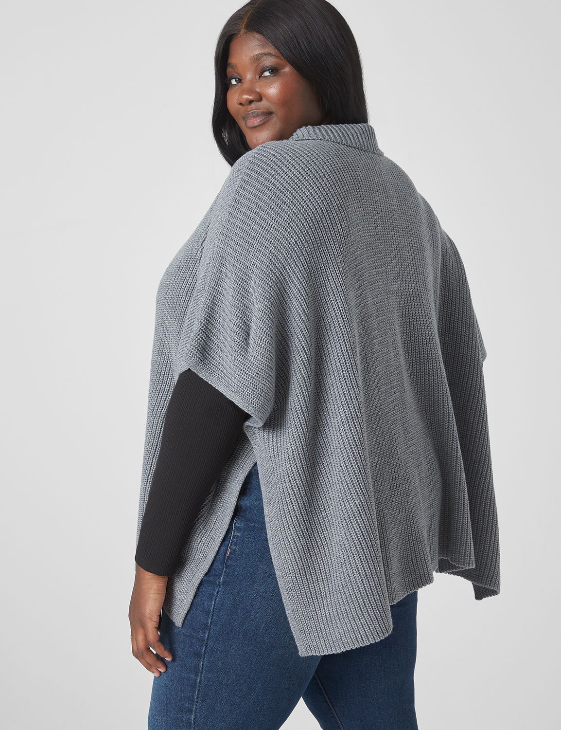 Relaxed Medium-Sleeve Turtleneck Poncho | LaneBryant