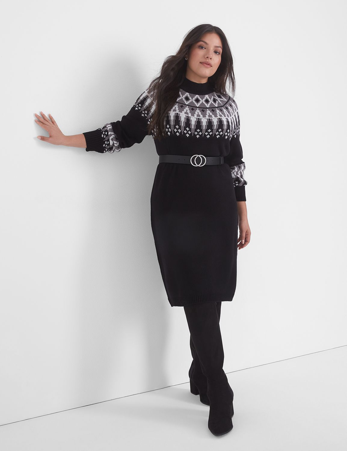 Mock Neck Midi Sweater Dress