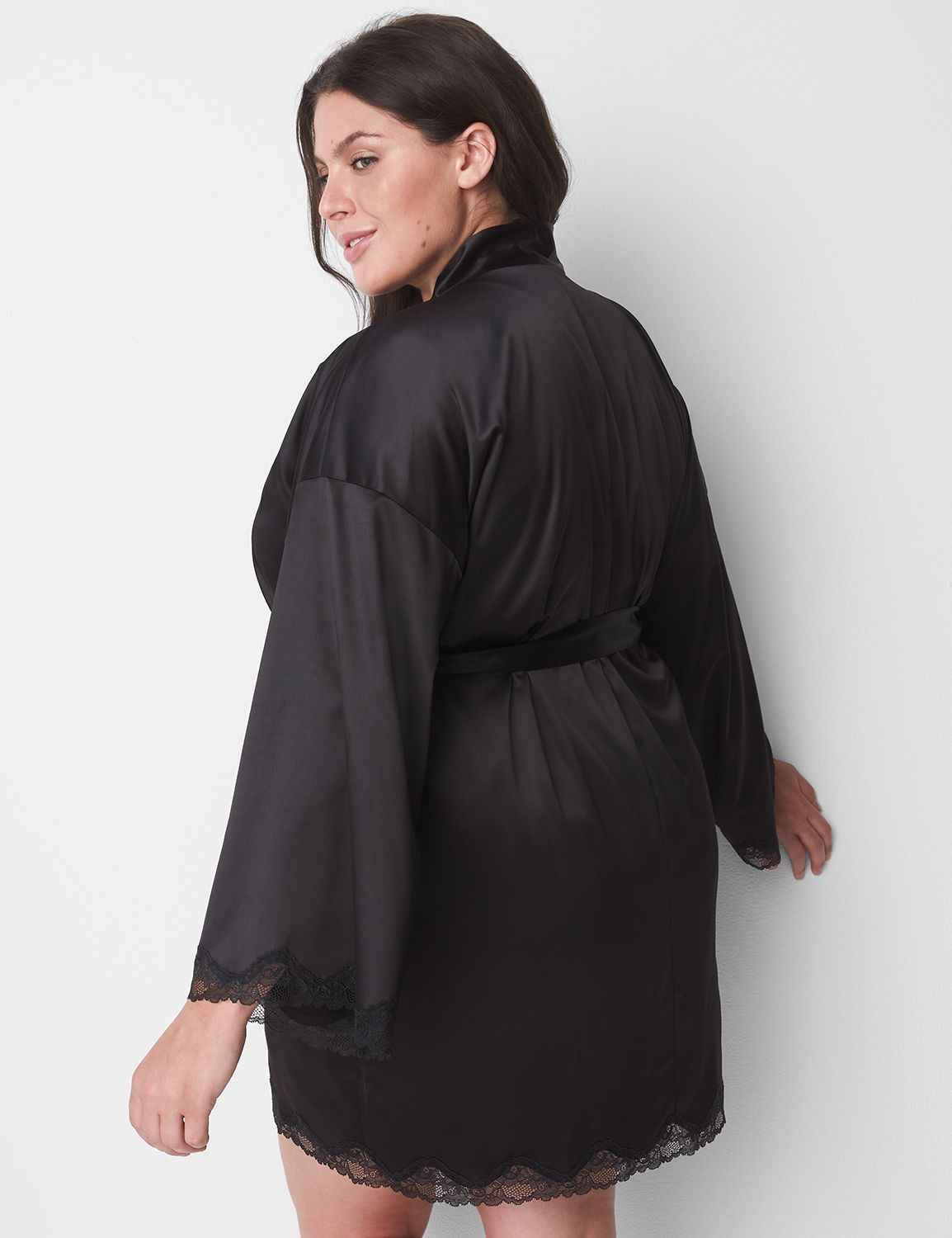 Satin Trim Lace Robe Product Image 2