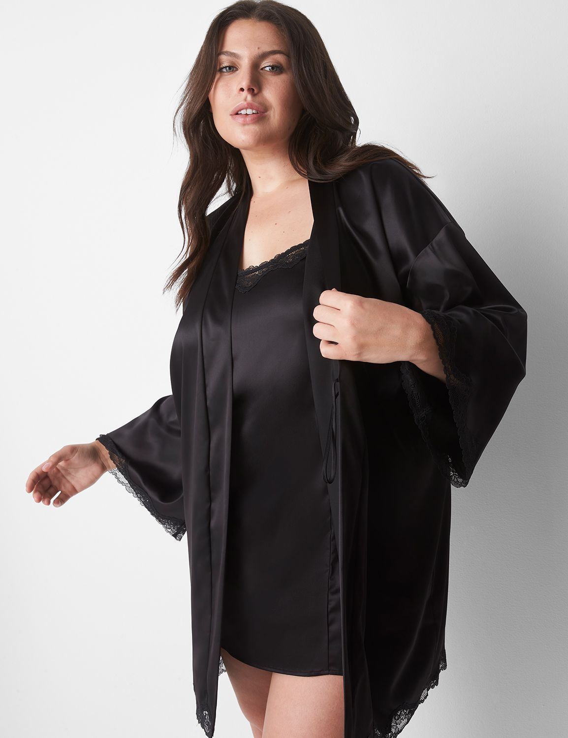 Satin Trim Lace Robe Product Image 3
