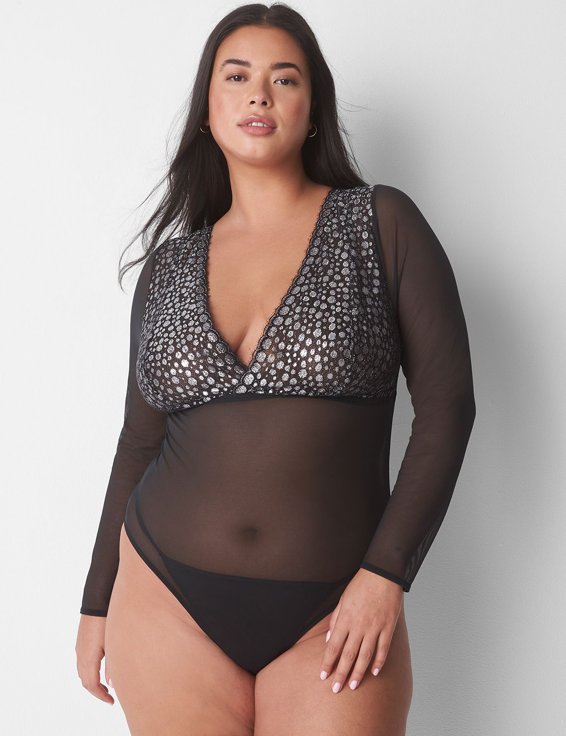 Bodysuit, Plus Size Lace & Long Sleeve Bodysuit