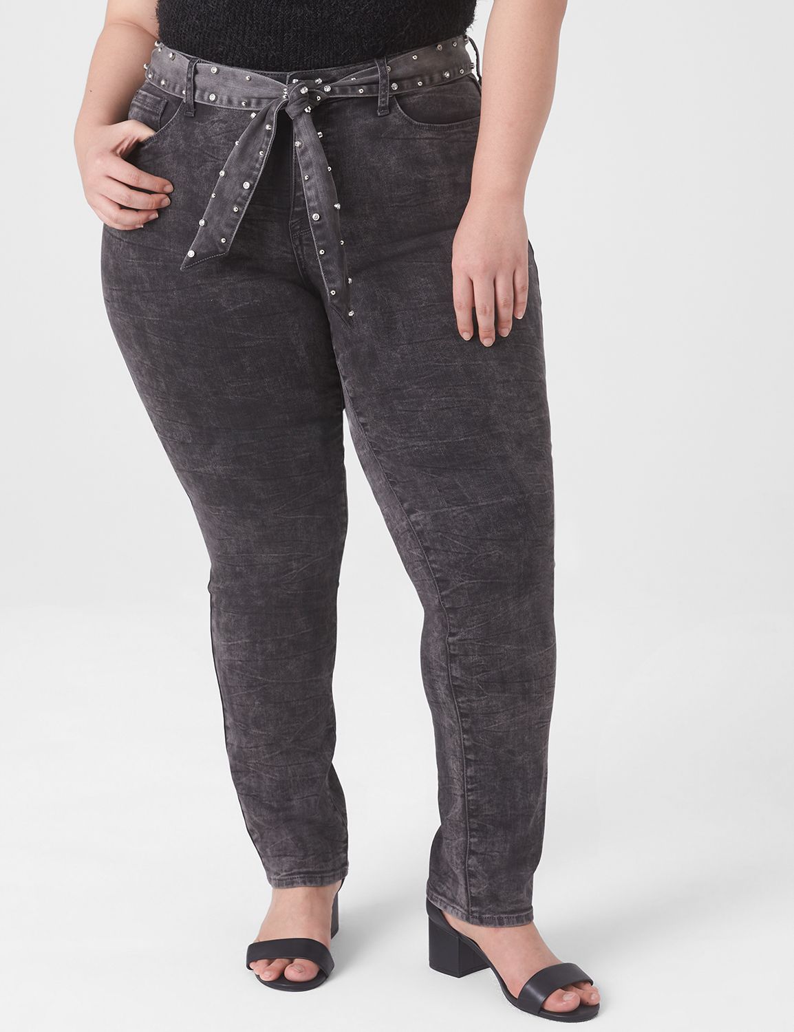 Responsible, Black Curvy-Fit Jeggings with Rhinestone Side Seam
