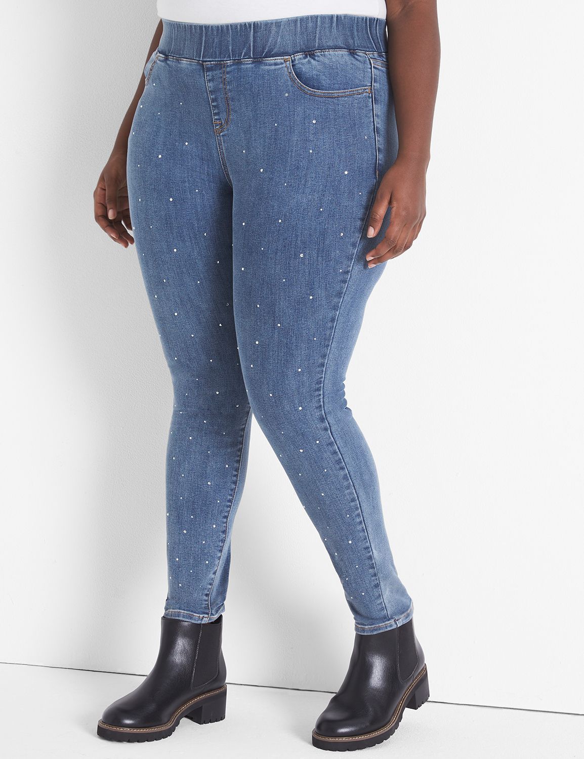 Responsible, Black Curvy-Fit Jeggings with Rhinestone Side Seam