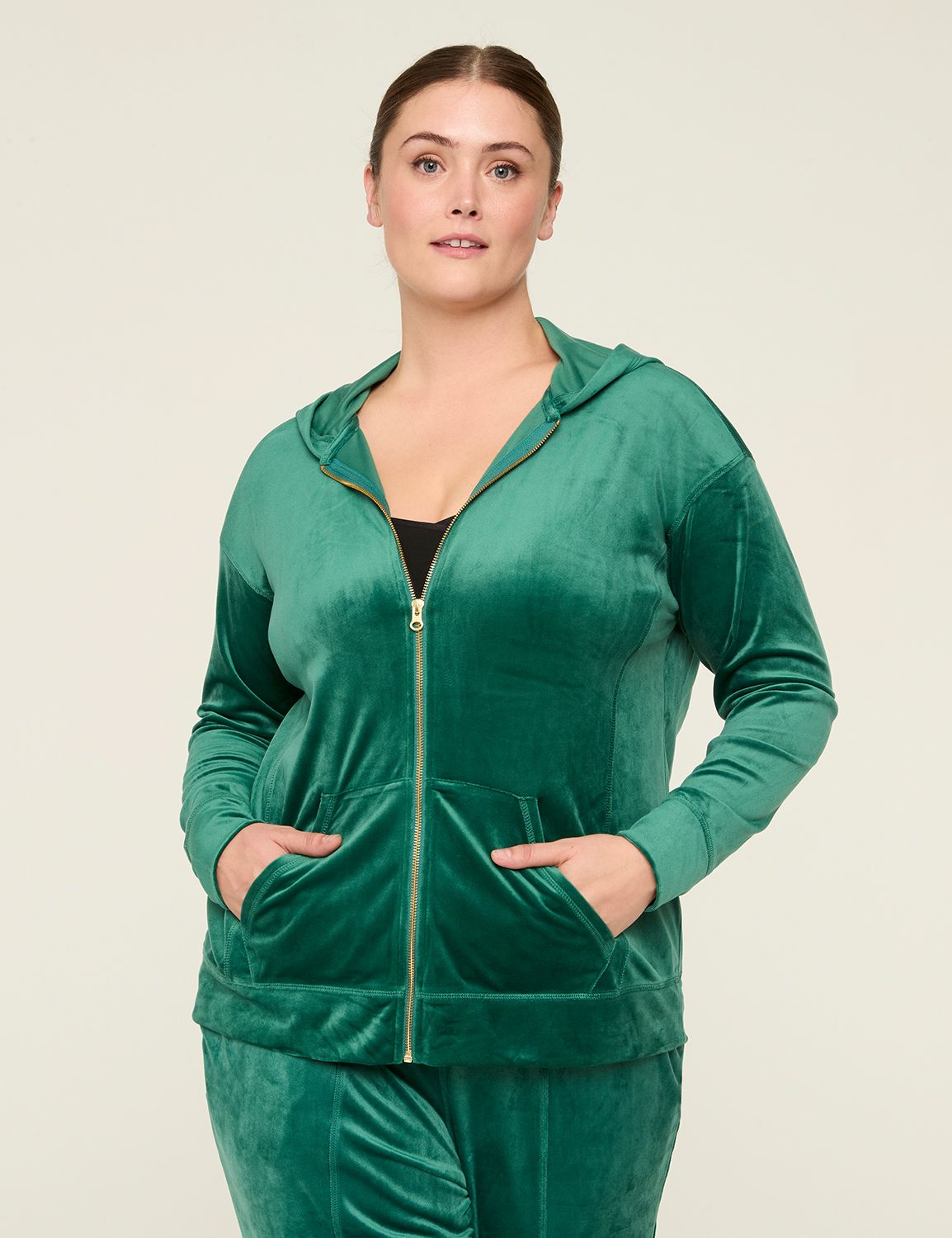 LIVI Velour Zip-Front Hoodie LaneBryant