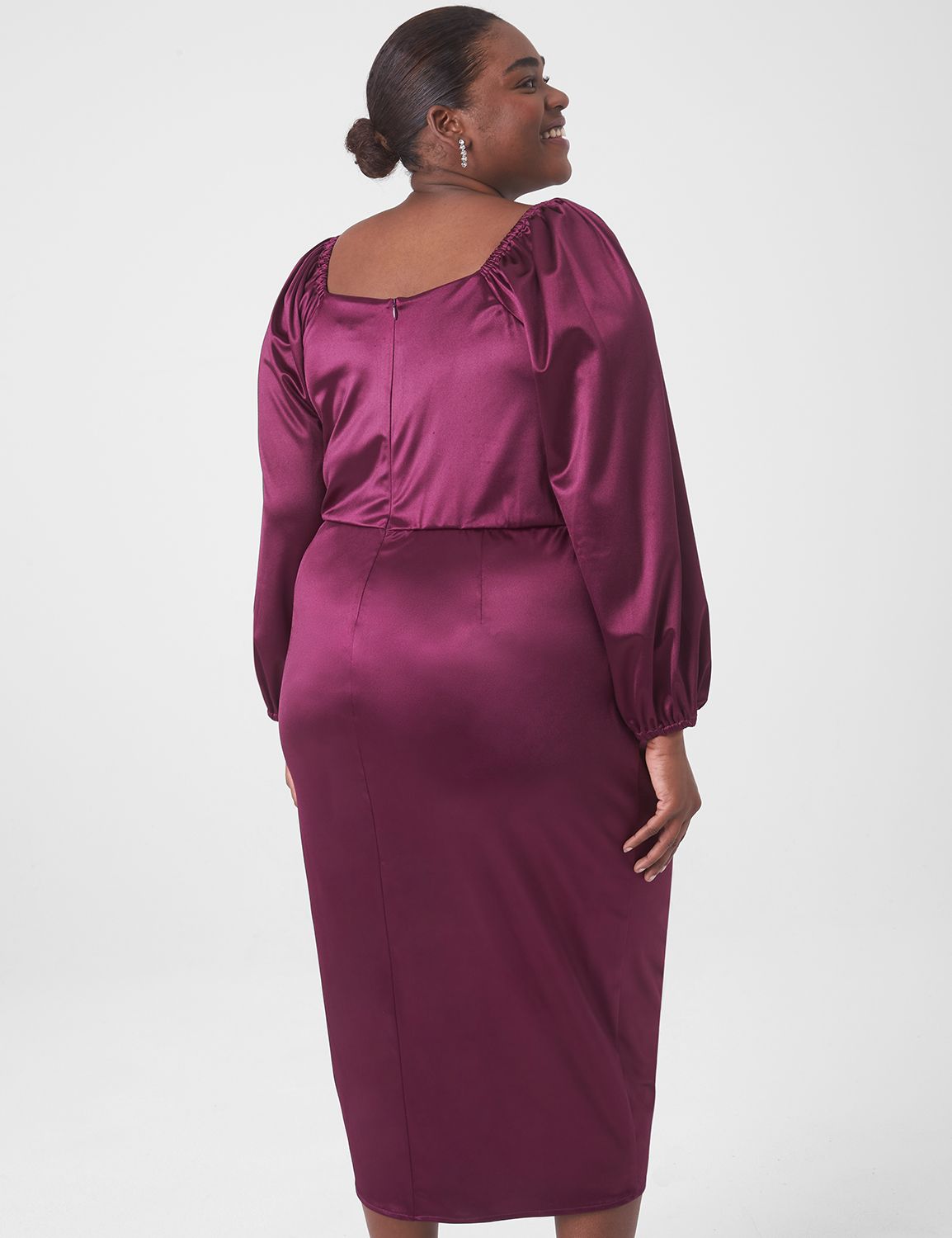 Shirred Sleeve Split Neck Dress