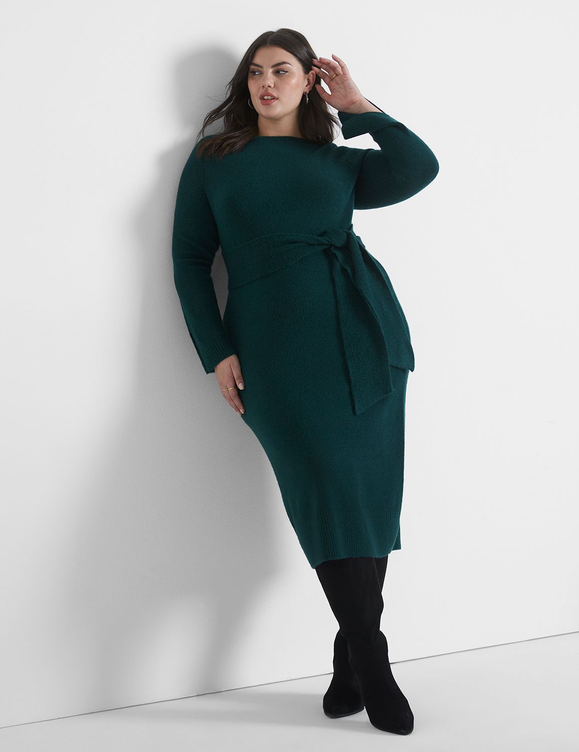 Long Sleeve Boat Neck Belted Midi S Product Image 1