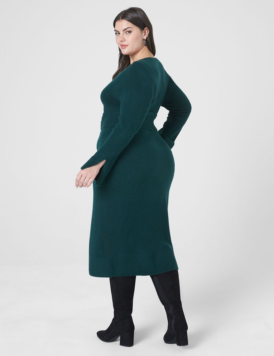 Long Sleeve Boat Neck Belted Midi S Product Image 2