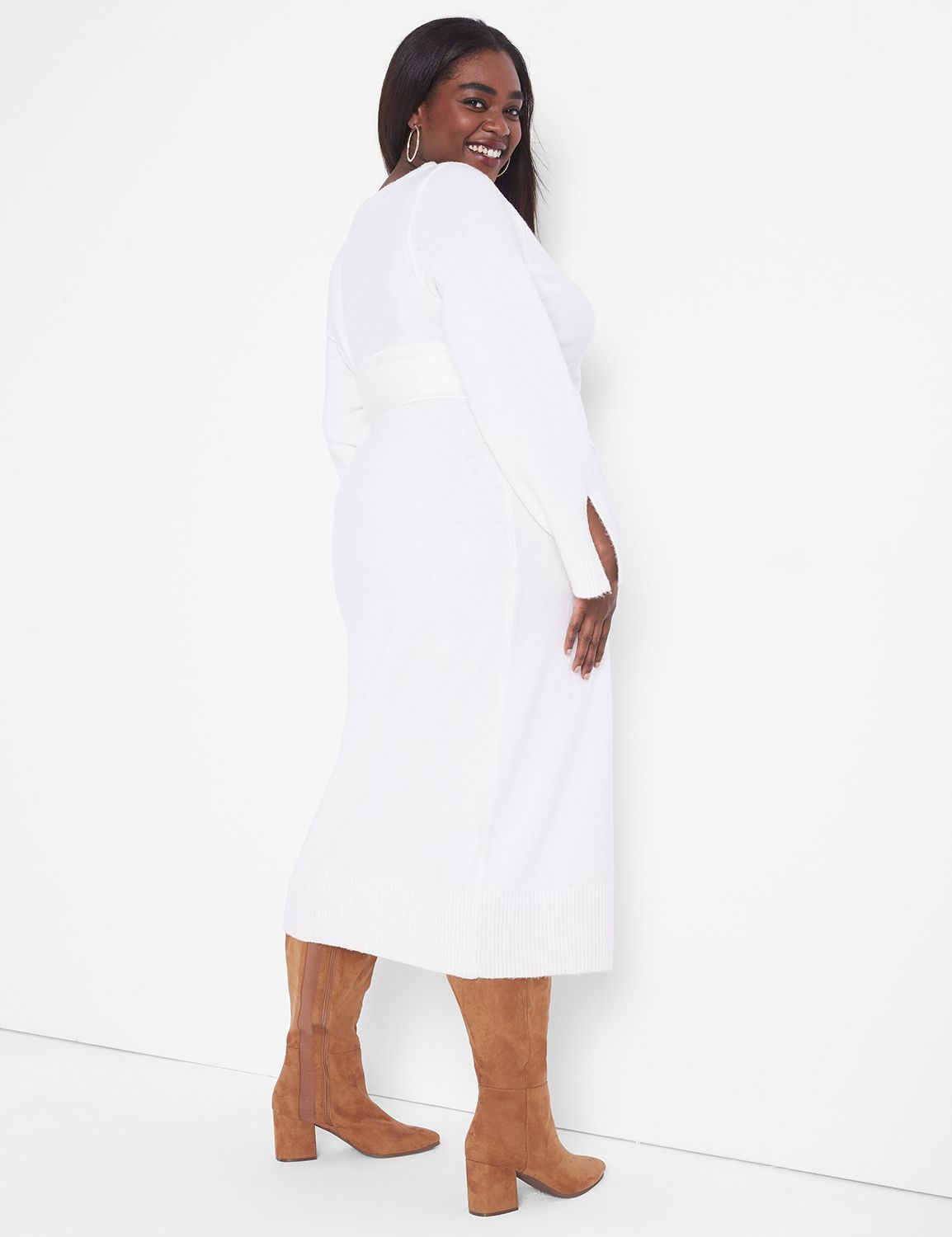 Long Sleeve Boat Neck Belted Midi S Product Image 2