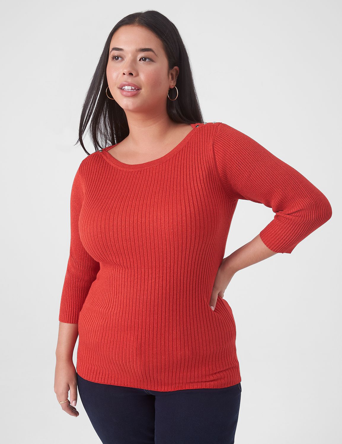 Fitted Three Quarter Sleeve Button | LaneBryant