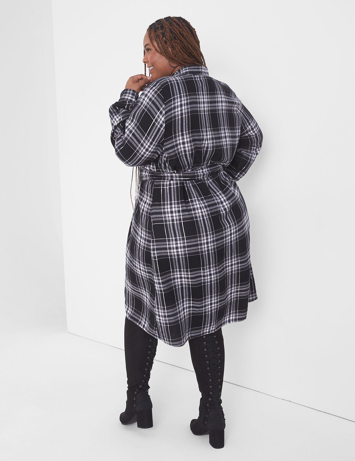 Long Sleeve Button Down Belted Shir LaneBryant