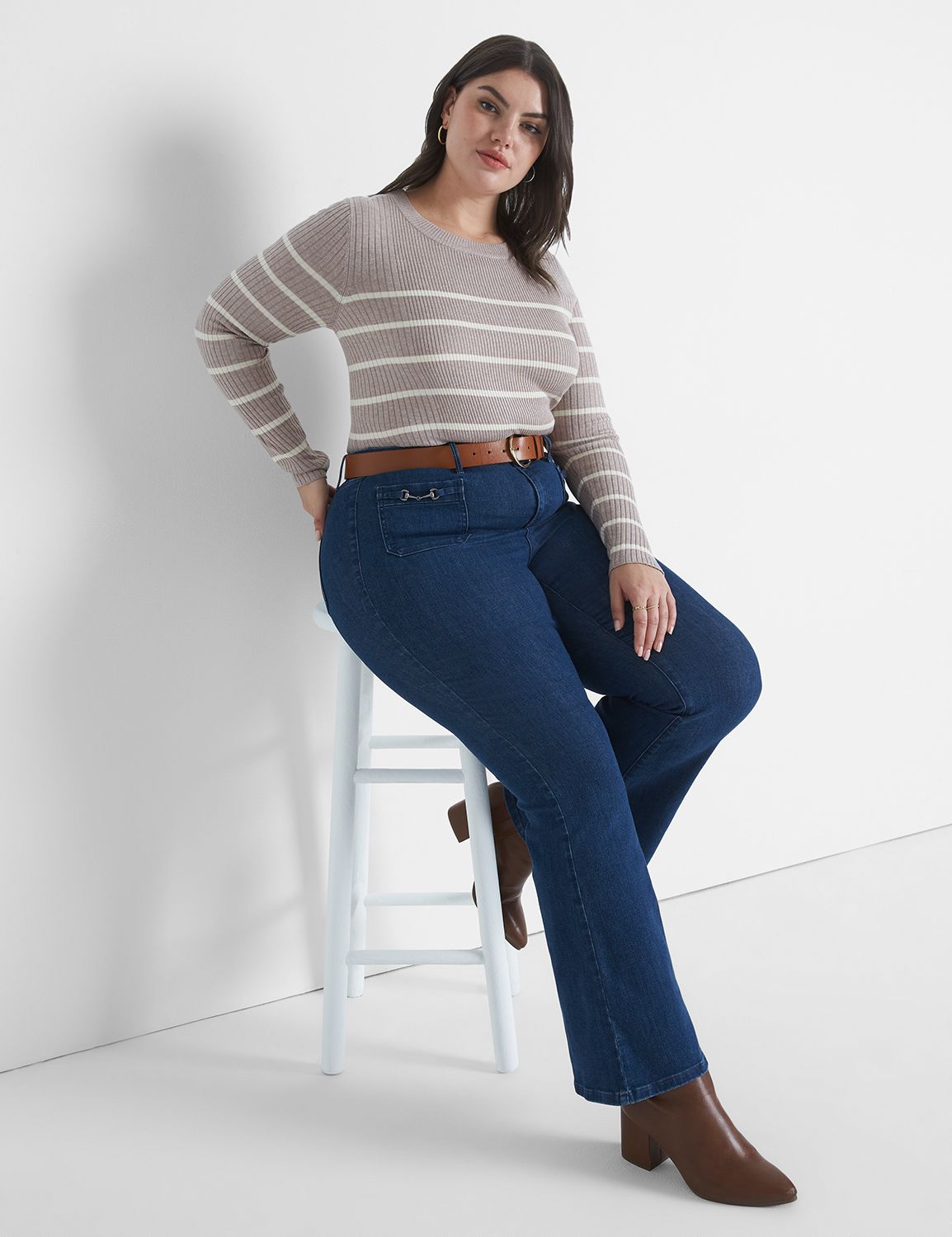 Modal Scuba Knit Crew Neck w/Stripe Sleeve main image 1