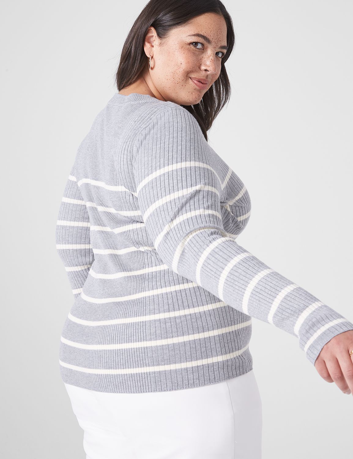 Fitted Long Sleeve Crew Neck Stripe Product Image 2