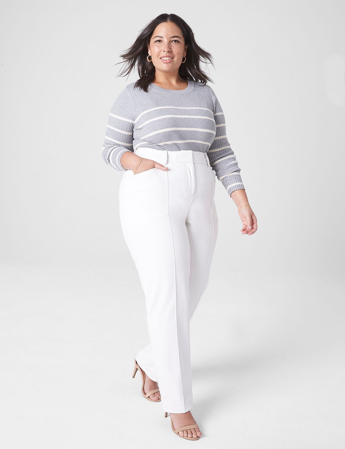 Fitted Long Sleeve Crew Neck Stripe Product Image 3