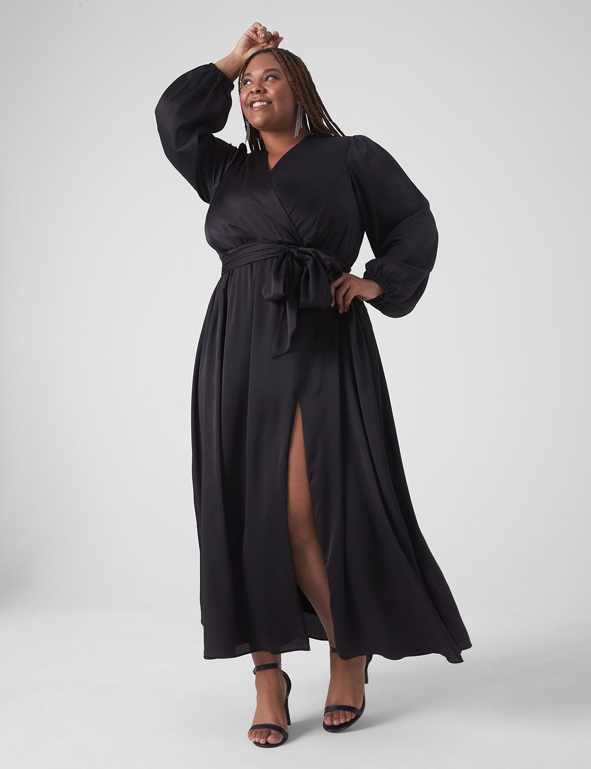 Long Sleeve V Neck Wrap Midi Dress Product Image 1