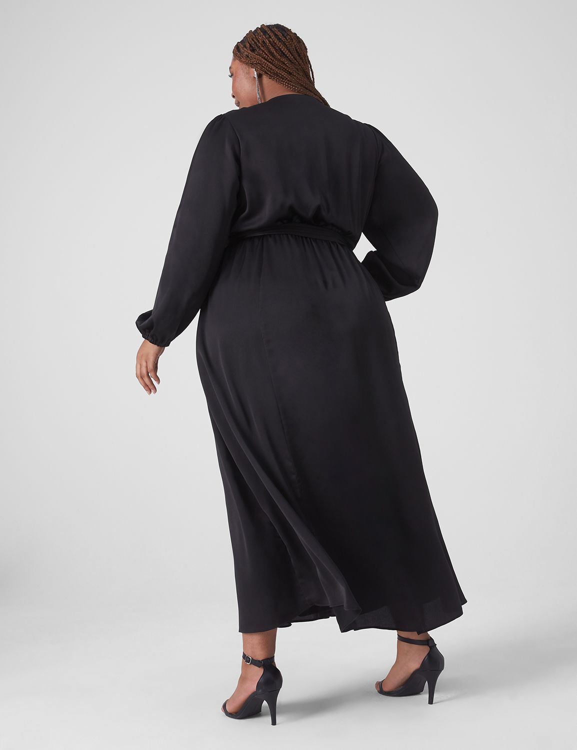 Long Sleeve V Neck Wrap Midi Dress Product Image 2