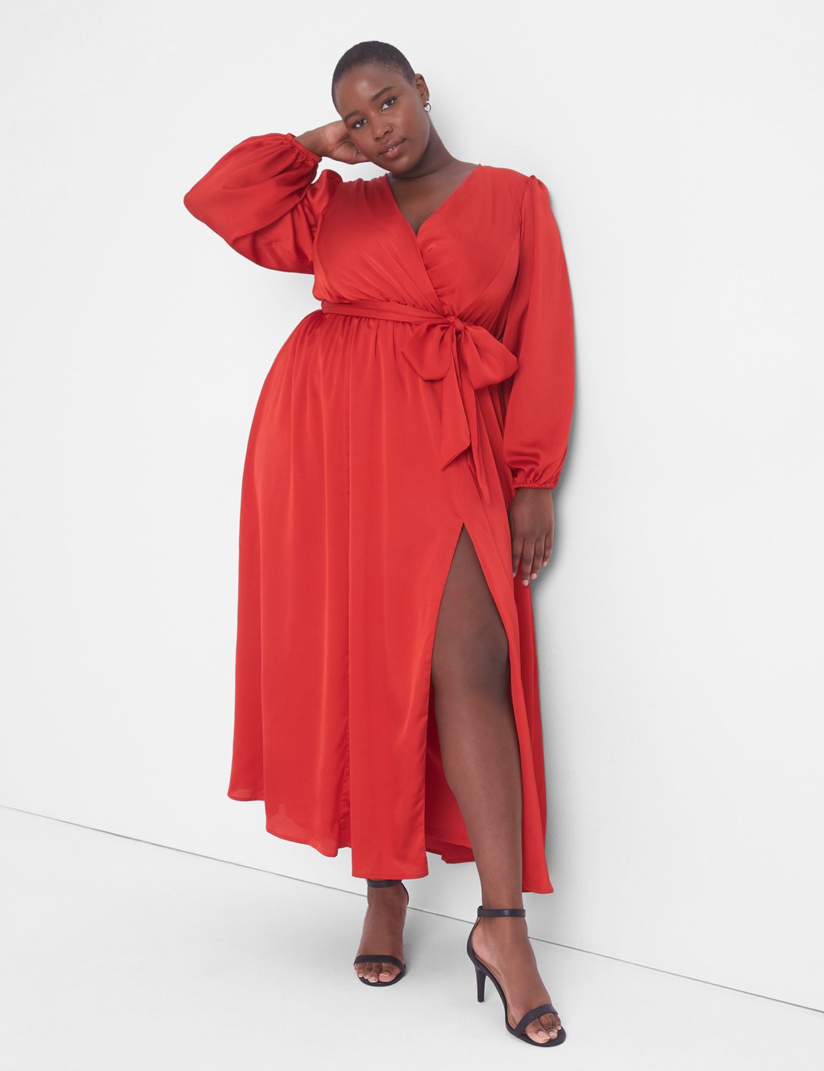 Long sleeve midi wrap dress best sale