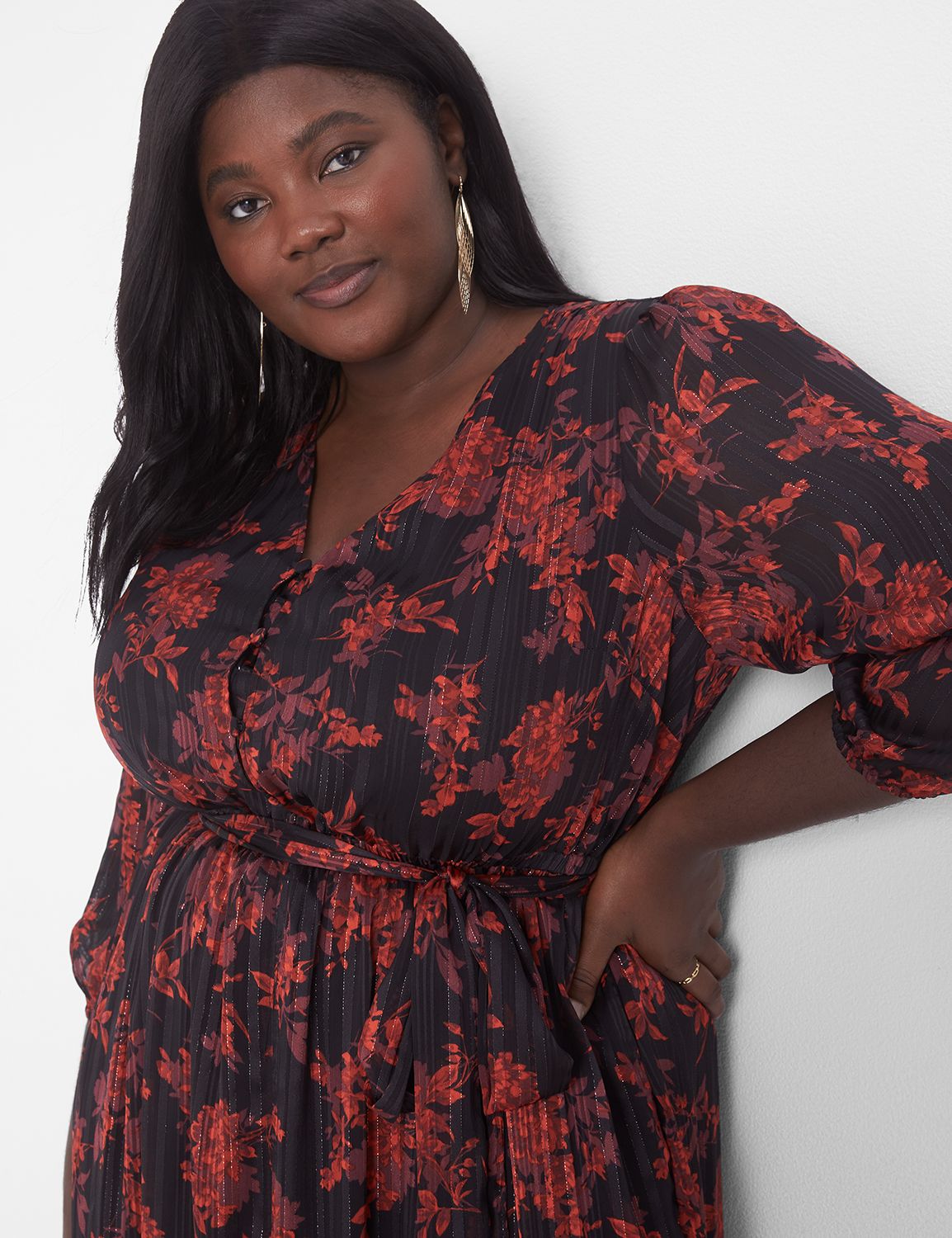 Romantic 3/4-Sleeve Button-Down Maxi Dress | LaneBryant