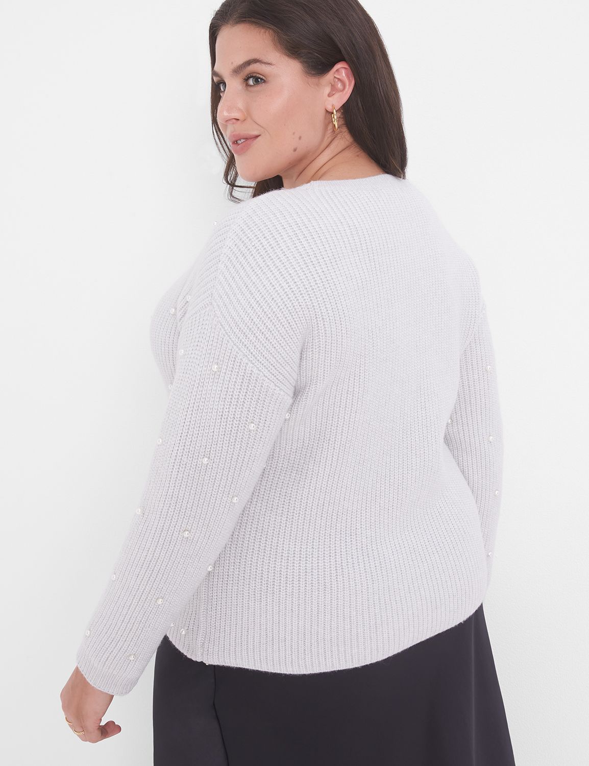 Classic Long-Sleeve Embellished Round-Neck Sweater