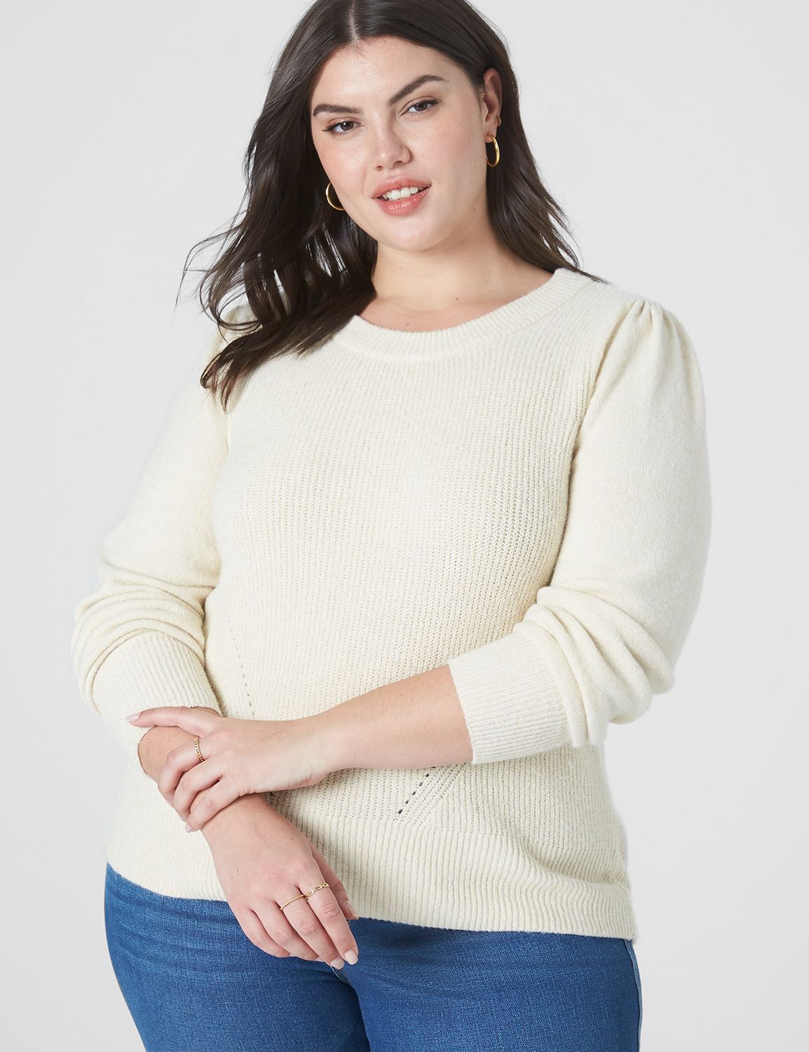 Classic Long Puff Sleeve Rib Sweate