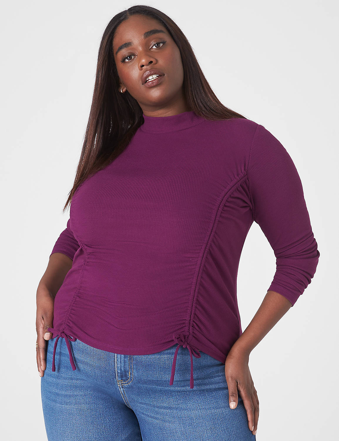 Fitted Long Sleeve Mock Neck Tee Wi Product Image 3