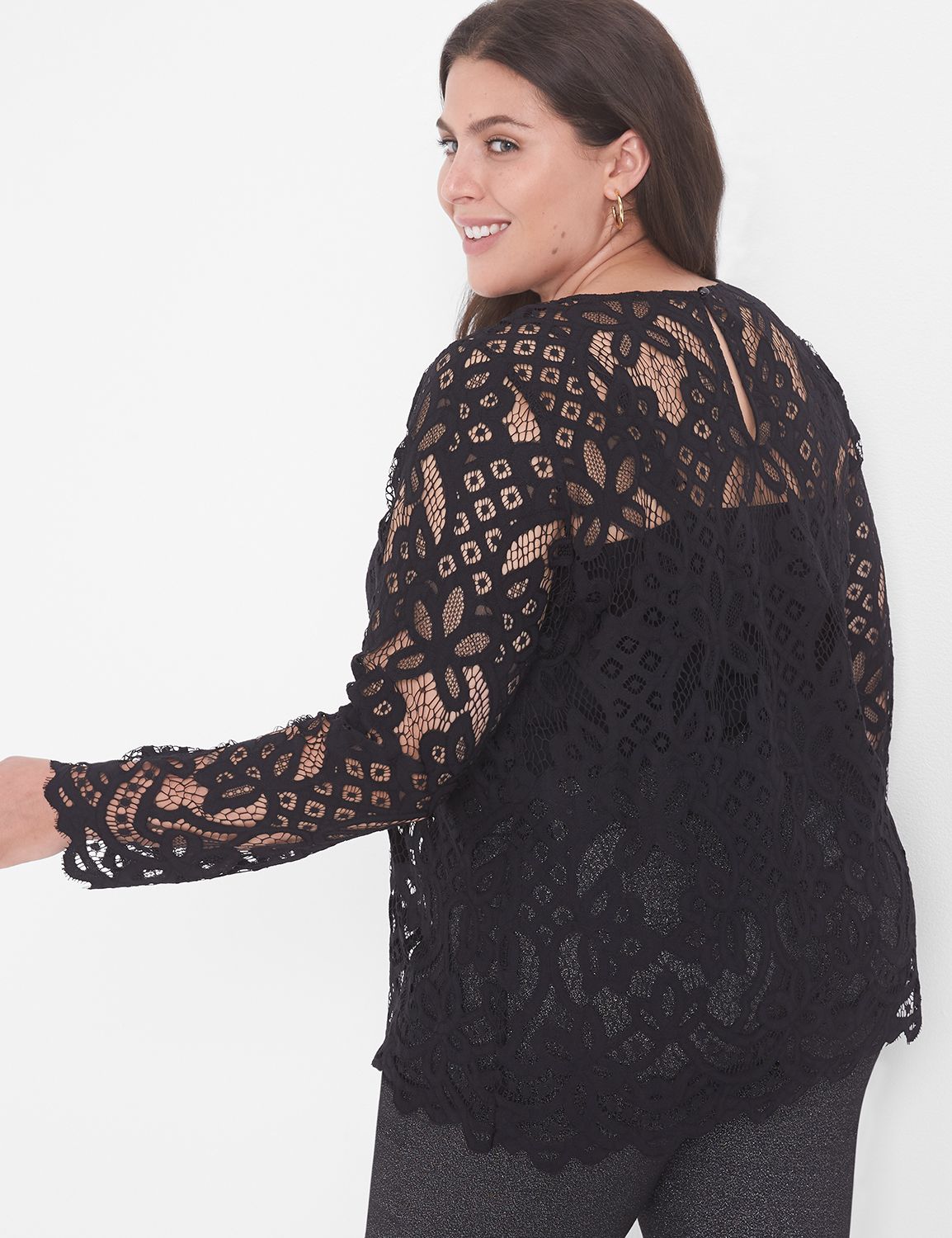 Classic Crew-Neck Sheer Lace Top