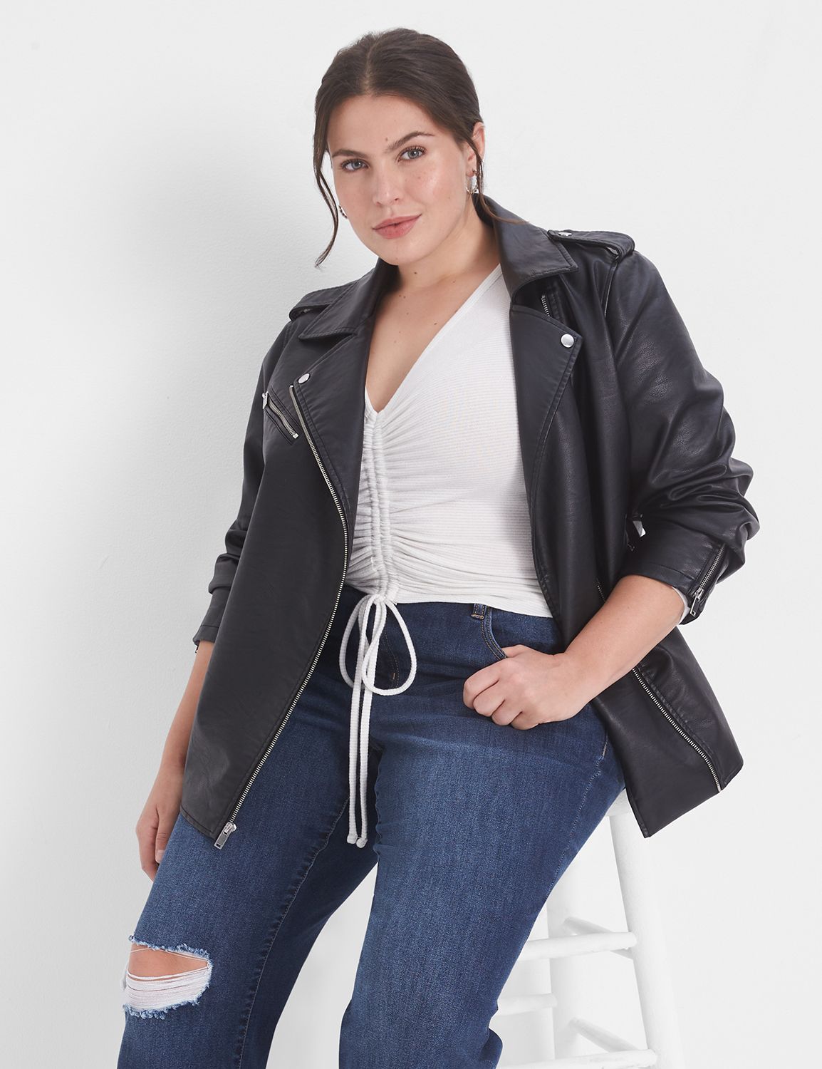 Fitted Long Blouson Sleeve V-Neck D | LaneBryant