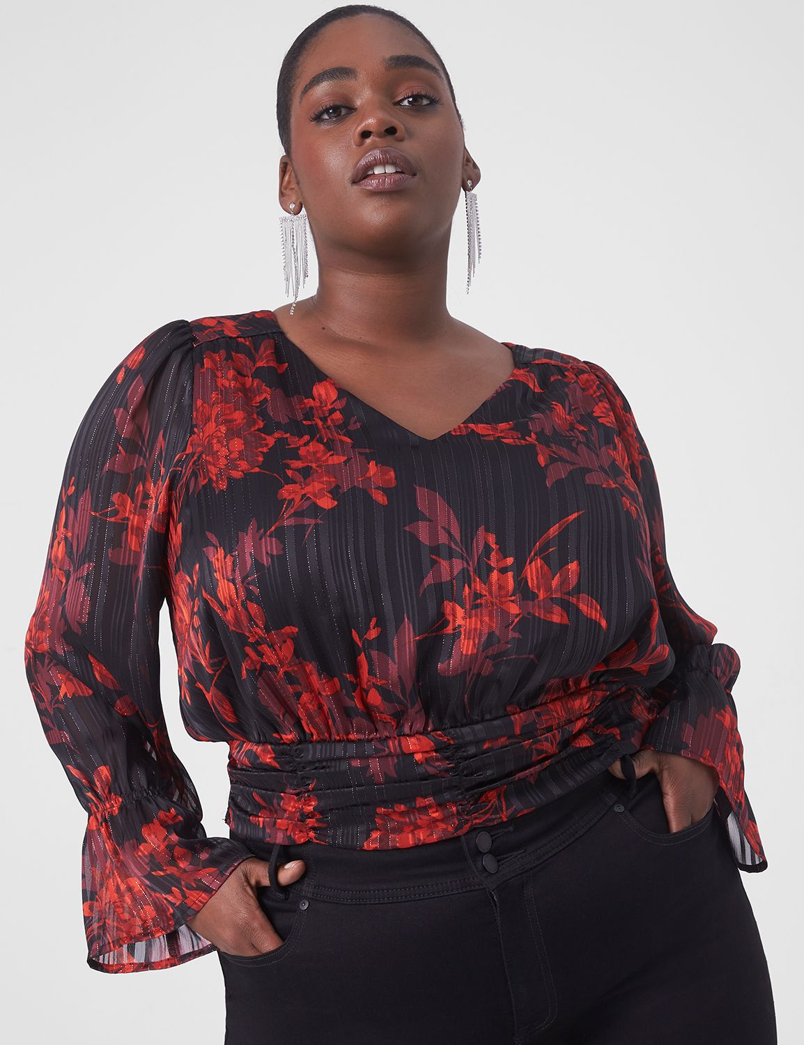 Classic Long Sleeve V Neck Crop Top Product Image 3