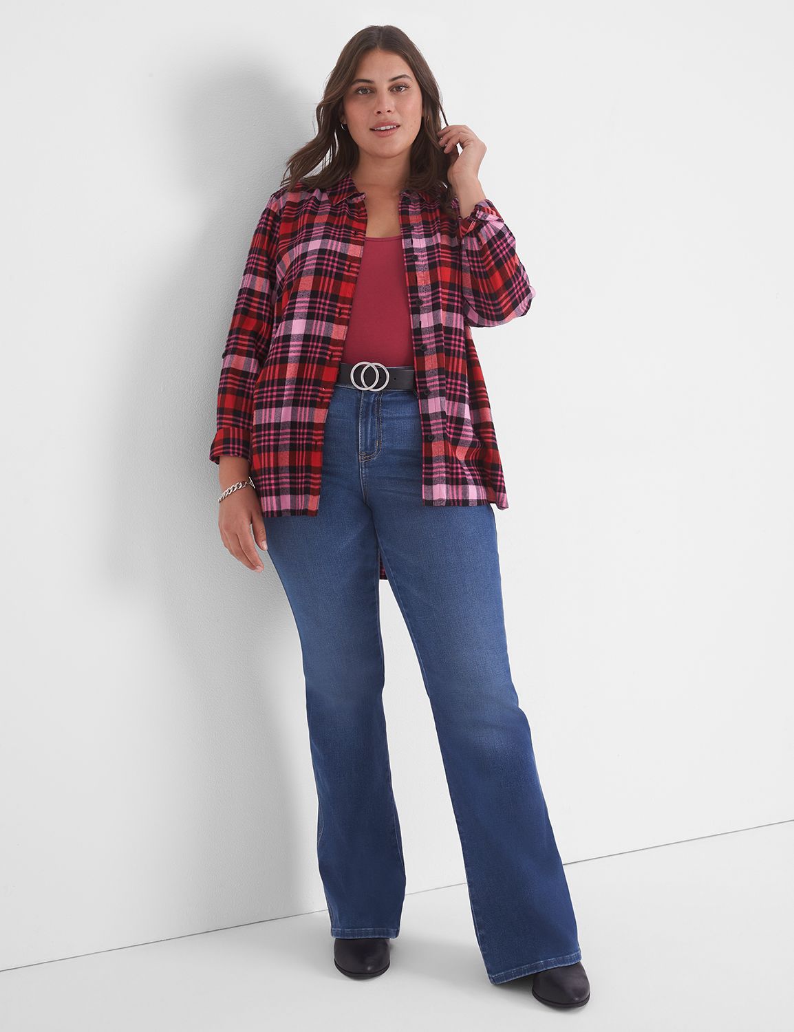 POL Contrast Button Front Long Sleeve Knit Top main image 1