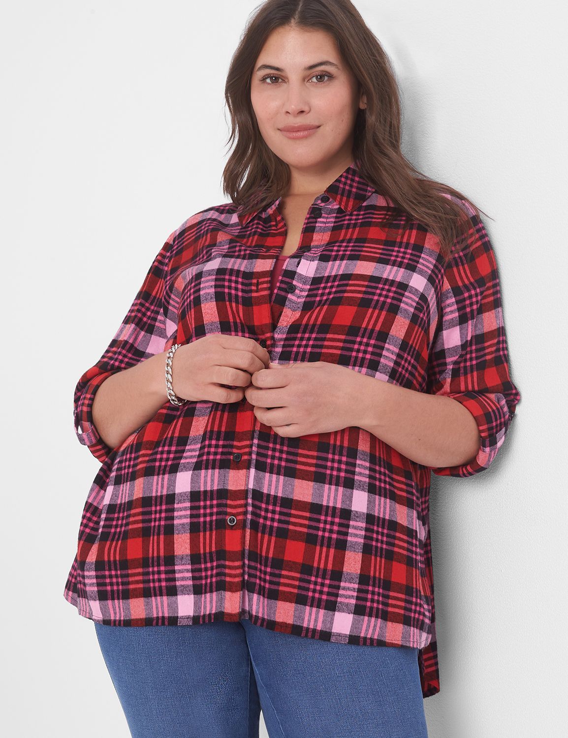 LONG SLEEVE BRUSHED SATIN BUTTON FRONT main image 0
