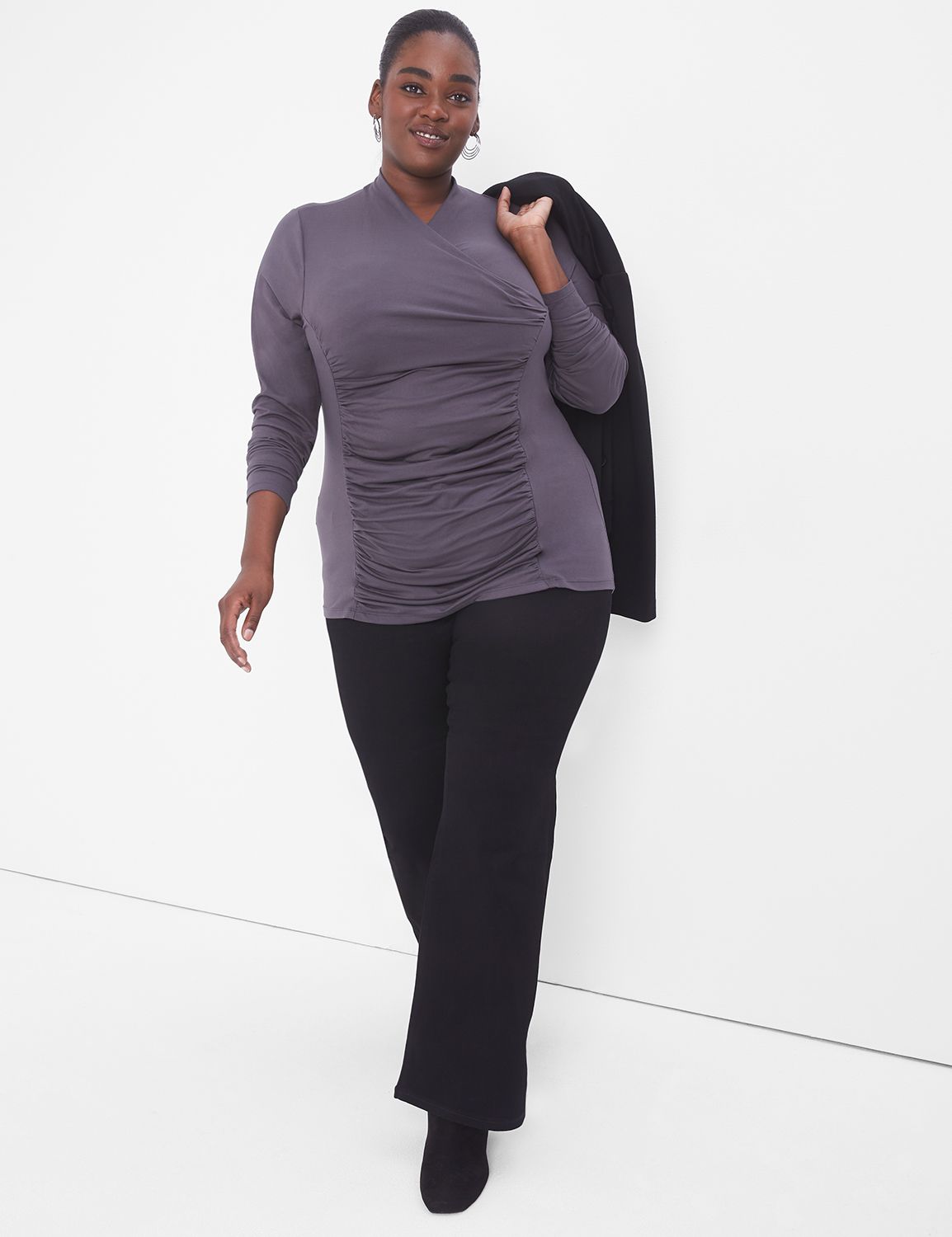 High-low Ruched Surplice Long Sleeve Dress