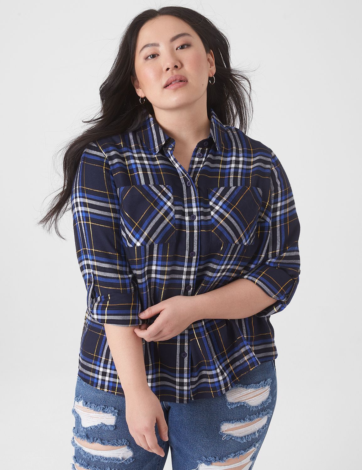 Relaxed Long Sleeve Button Front Lu Product Image 3