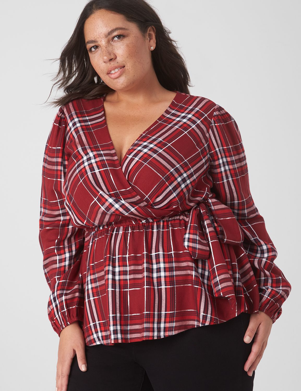 Red plaid cheap peplum top