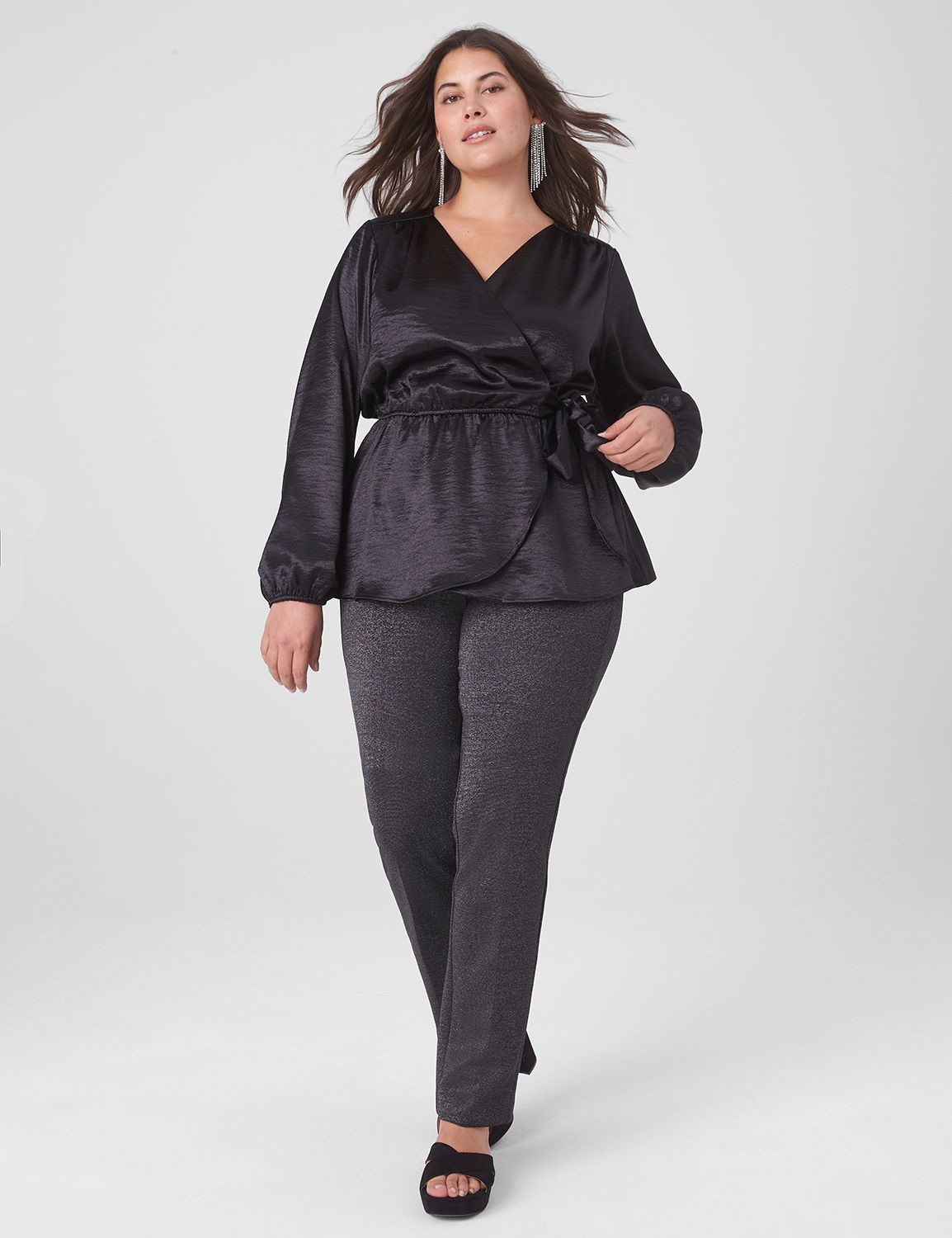 Elegant Satin Long Sleeve Top – Hip Length 67441