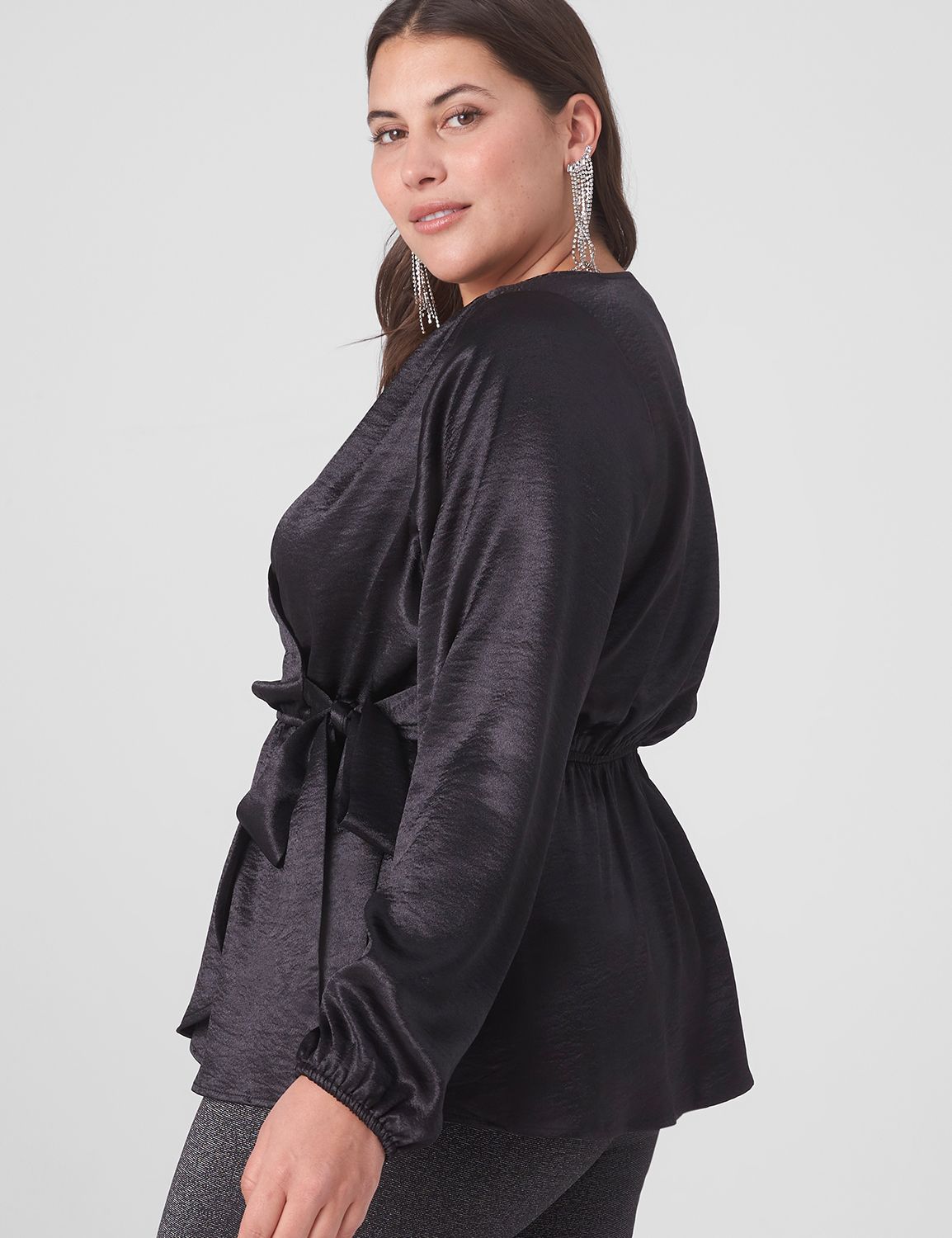 Lyocell Wool Surplice Ruched Long Sleeve Top
