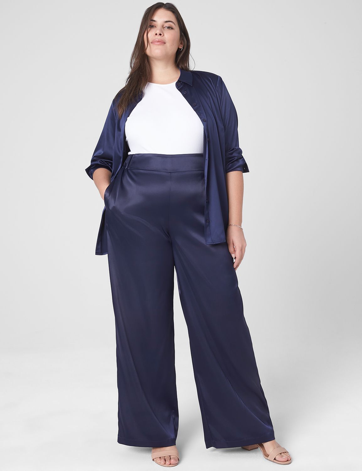 Malika Satin Wide Leg Pant Blue